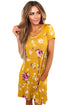Sexy Yellow Cross Strap Neck Summer Floral Dress